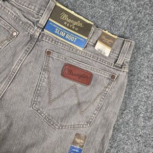 Wrangler Retro Slim Boot Jeans Men 32x34 Grey Stretch Denim 77MWZGY NWT